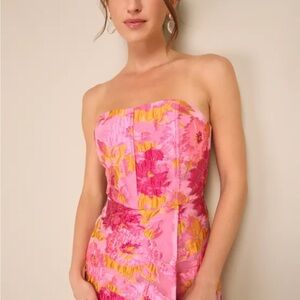 Floral Strapless Pink Dress